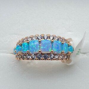Aqua Blue Fire Opal on Rose Gold Plating RBP7249 Ring Size 8